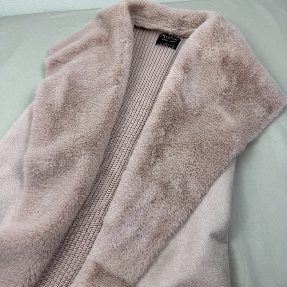 TWELFTH LOVE Womens Faux Fur Suede Vest Duster Cardigan Rose/Pink - L - Picture 5 of 7